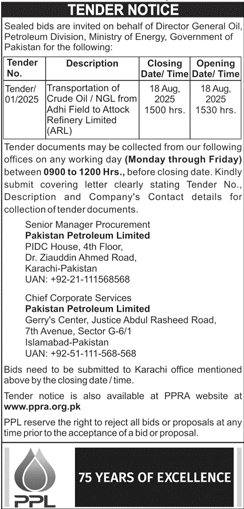 PPL Tender Notice